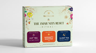 TeaTreasure Immunity Reset Ritual Kit – CCF, Booster & Sleep Herbal Tea Combo | Ayurvedic Detox Set for Digestion, Gut Health, Bloating Relief, Better Rest | Caffeine-Free Natural Wellness Gift