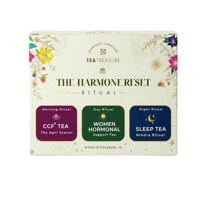 TeaTreasure Hormone Reset Ritual Kit – CCF & Sleep Herbal Tea Combo for Women | Hormonal Balance, Digestion & Deep Sleep Support | Ayurvedic, Caffeine-Free & Natural