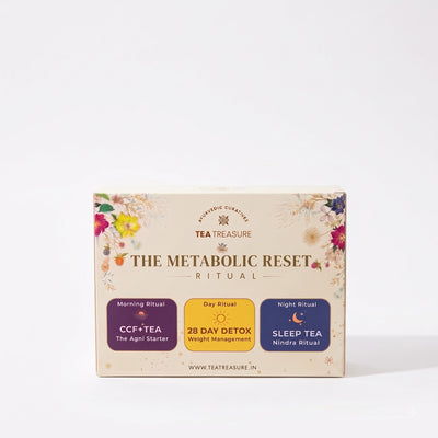 TeaTreasure Metabolic Reset Ritual Kit – CCF+, 28 Day Detox Fat Loss & Sleep Herbal Tea Combo | Ayurvedic Blend for Digestion, Weight Loss, Metabolism Boost & Better Sleep