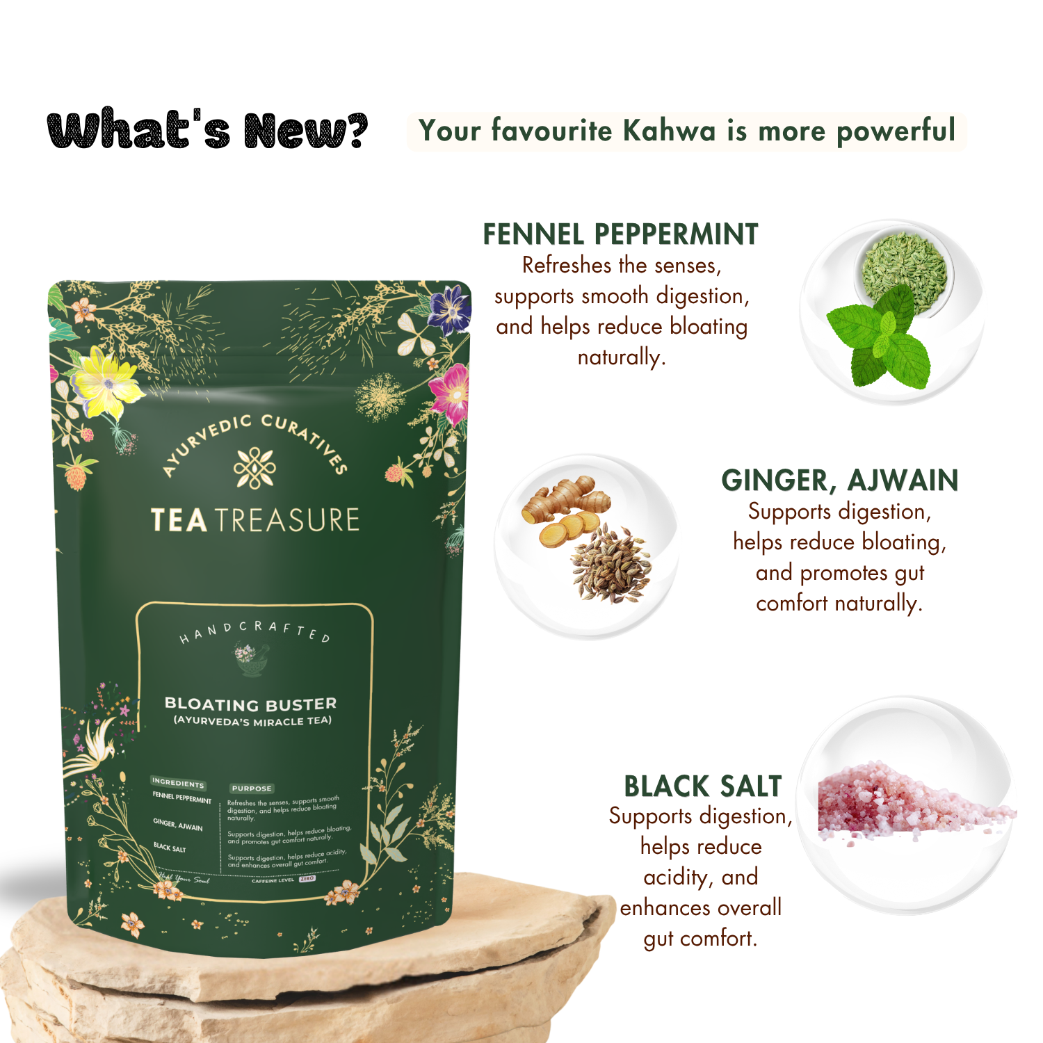 Treasure Bloating Buster Ayurveda's Miracle Tea | Supports Digestion & Gut Comfort | Helps Reduce Bloating Gas Acidity & Burping | Feel Light After Every Meal | Antioxidant Rich Natural Caffeine Free Herbal Tea | 100 gram Tea