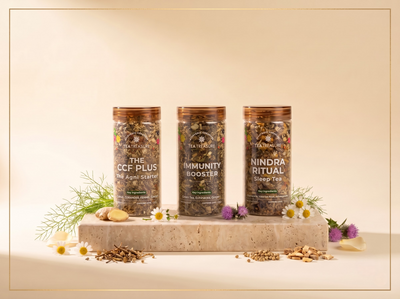 TeaTreasure Immunity Reset Ritual Kit – CCF, Booster & Sleep Herbal Tea Combo | Ayurvedic Detox Set for Digestion, Gut Health, Bloating Relief, Better Rest | Caffeine-Free Natural Wellness Gift