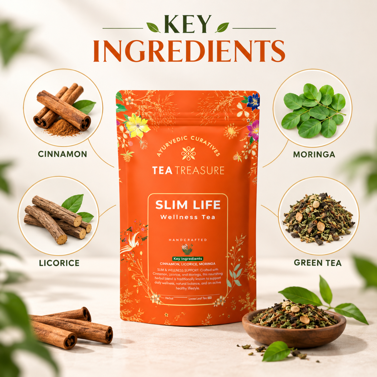 SlimLife Green Tea with Moringa & Cinnamon, 100g