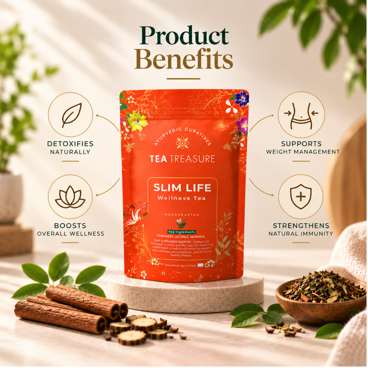 SlimLife Green Tea with Moringa & Cinnamon, 100g