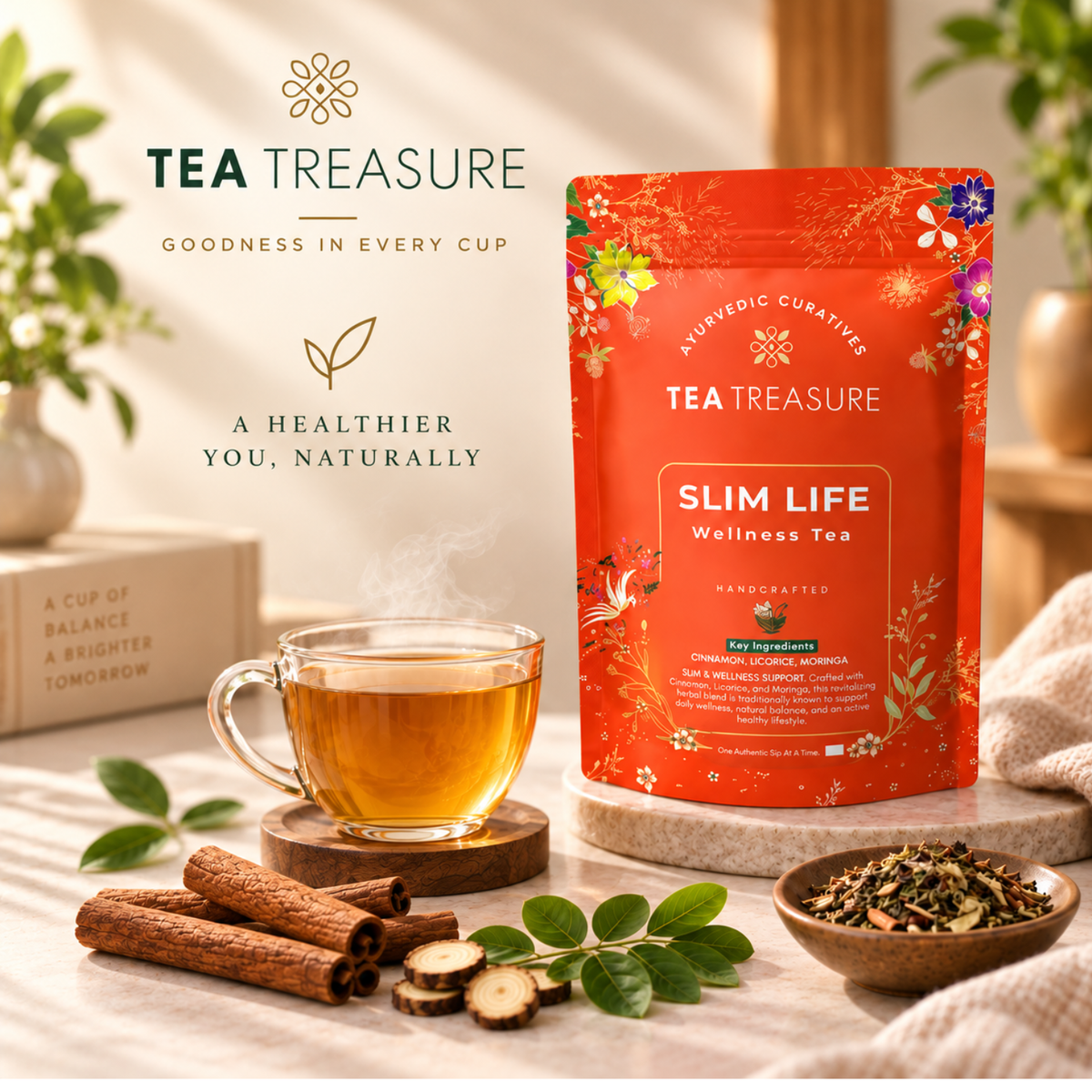 SlimLife Green Tea with Moringa & Cinnamon, 100g