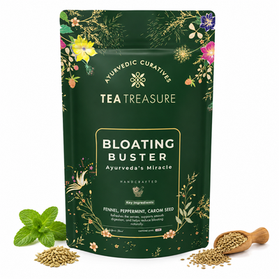 Treasure Bloating Buster Ayurveda's Miracle Tea | Supports Digestion & Gut Comfort | Helps Reduce Bloating Gas Acidity & Burping | Feel Light After Every Meal | Antioxidant Rich Natural Caffeine Free Herbal Tea | 100 gram Tea