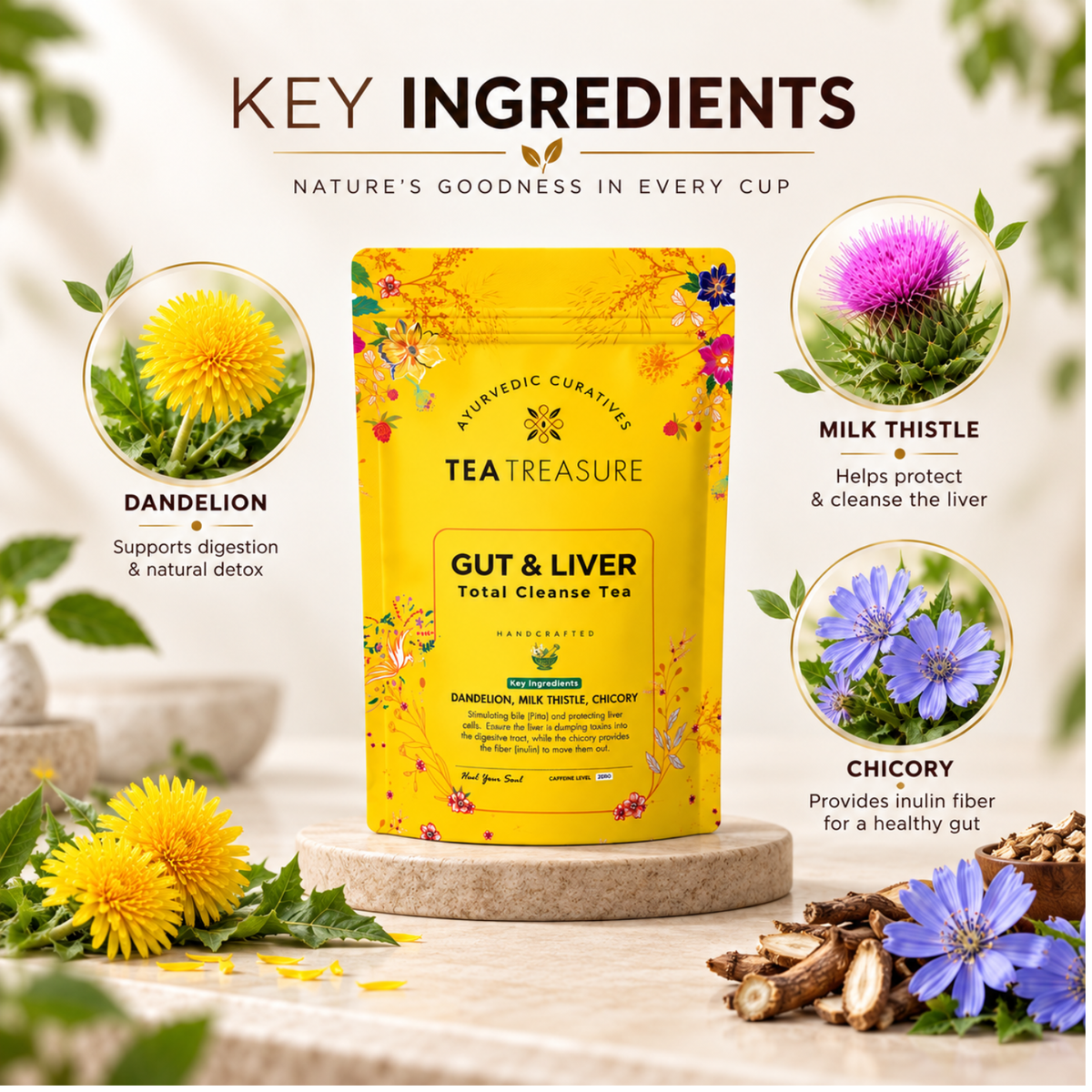 Gut & Liver Tea with Milk Thistle & Dandelion, 100g