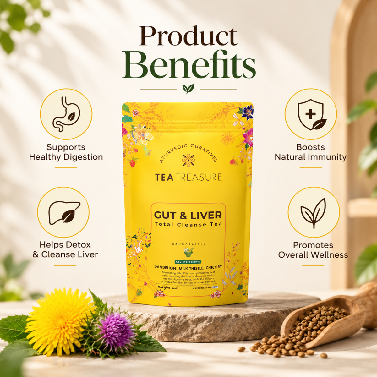 Gut & Liver Tea with Milk Thistle & Dandelion, 100g