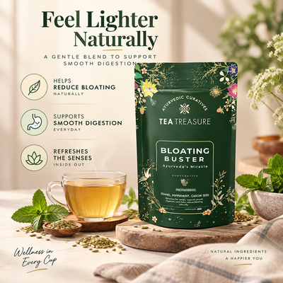 Treasure Bloating Buster Ayurveda's Miracle Tea | Supports Digestion & Gut Comfort | Helps Reduce Bloating Gas Acidity & Burping | Feel Light After Every Meal | Antioxidant Rich Natural Caffeine Free Herbal Tea | 100 gram Tea