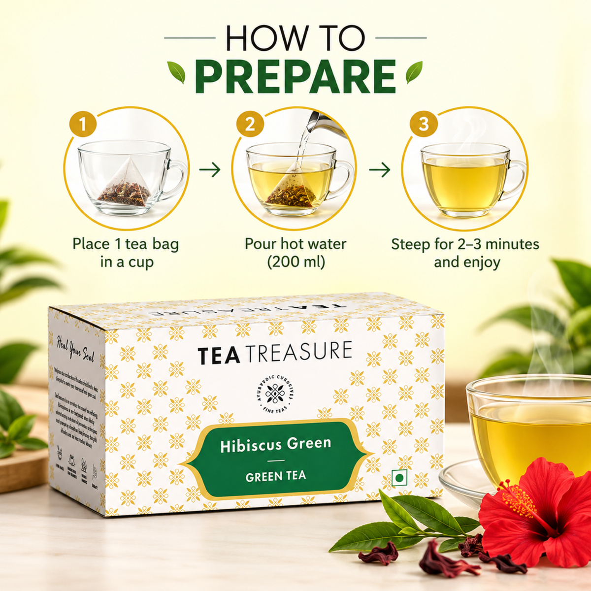 Hibiscus Green Tea, Pyramid Tea Bags