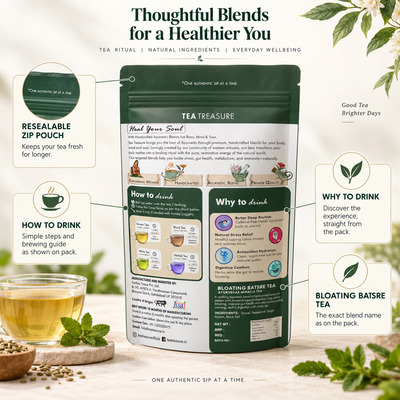 Treasure Bloating Buster Ayurveda's Miracle Tea | Supports Digestion & Gut Comfort | Helps Reduce Bloating Gas Acidity & Burping | Feel Light After Every Meal | Antioxidant Rich Natural Caffeine Free Herbal Tea | 100 gram Tea