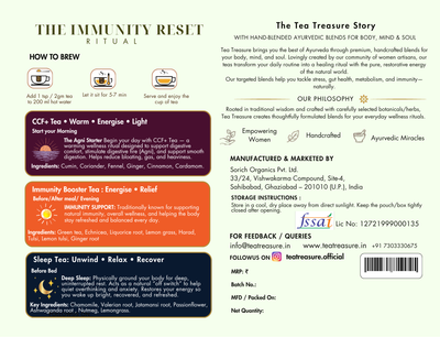 TeaTreasure Immunity Reset Ritual Kit – CCF, Booster & Sleep Herbal Tea Combo | Ayurvedic Detox Set for Digestion, Gut Health, Bloating Relief, Better Rest | Caffeine-Free Natural Wellness Gift