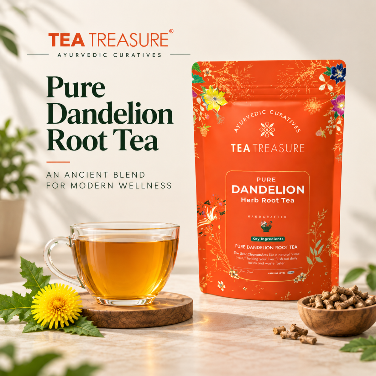 Dandelion root tea with chicory 100g by Tea Treasure, photo 5