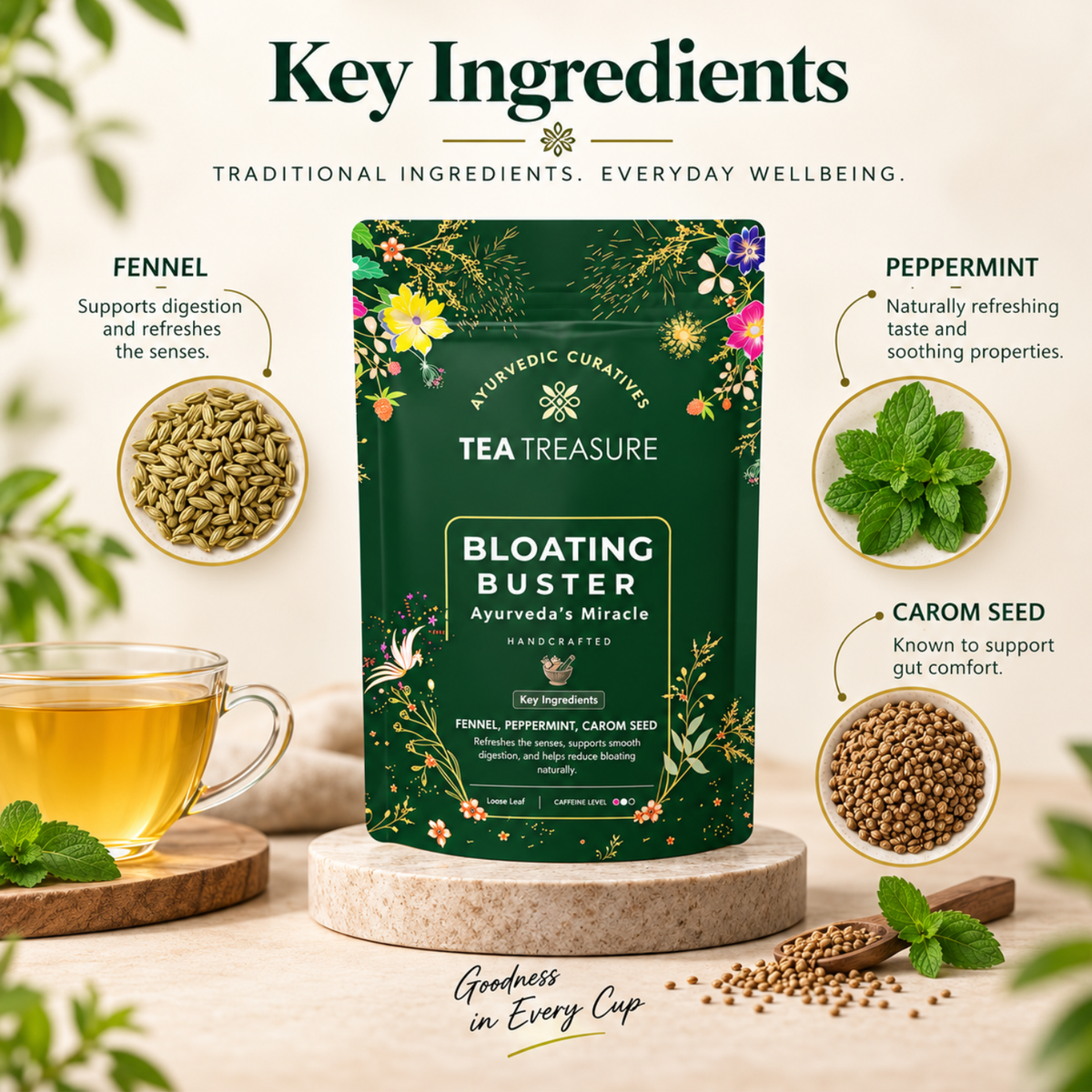 Bloating Buster Tea with Fennel, Ajwain & Peppermint, 100g