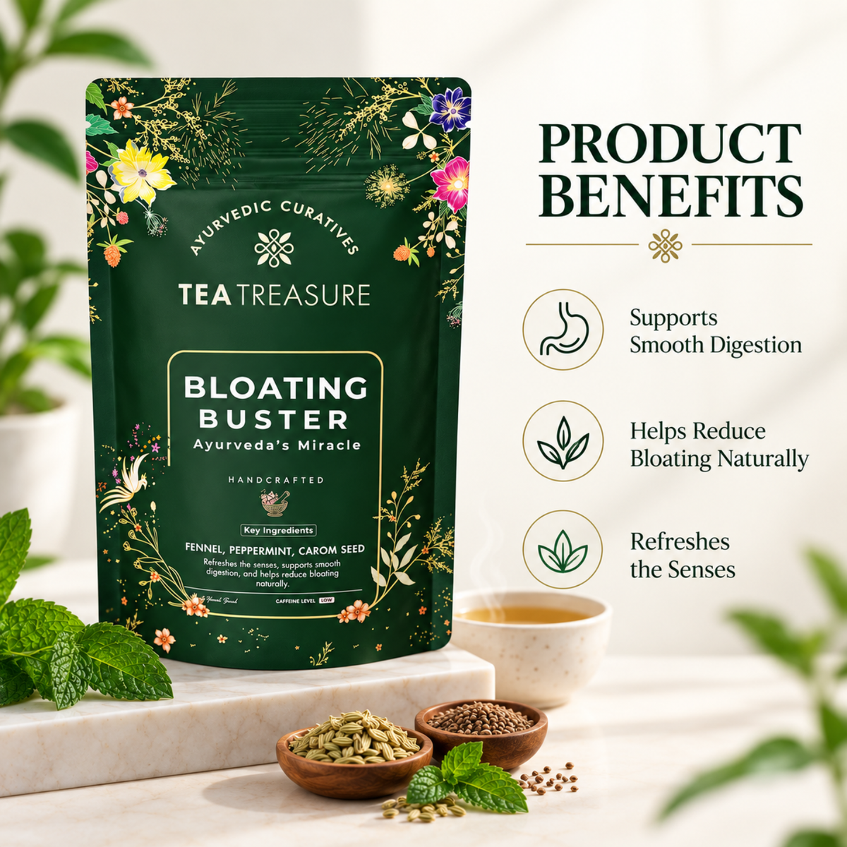 Bloating Buster Tea with Fennel, Ajwain & Peppermint, 100g