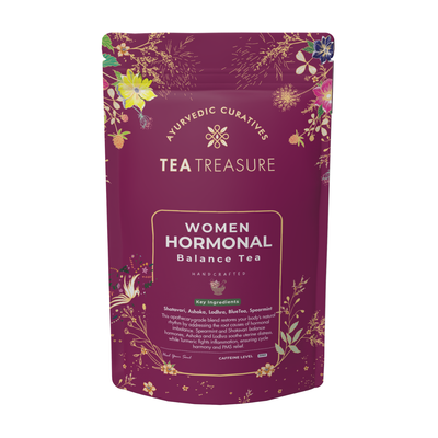 TEA TREASURE Women Hormonal Balance Herbal Tea, Caffeine-Free Handcrafted Ayurvedic Blend with Shatavari and Spearmint, Natural Wellness Infusion, 100 Gram