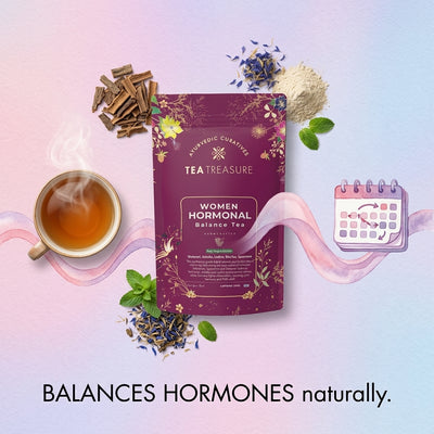 TEA TREASURE Women Hormonal Balance Herbal Tea, Caffeine-Free Handcrafted Ayurvedic Blend with Shatavari and Spearmint, Natural Wellness Infusion, 100 Gram