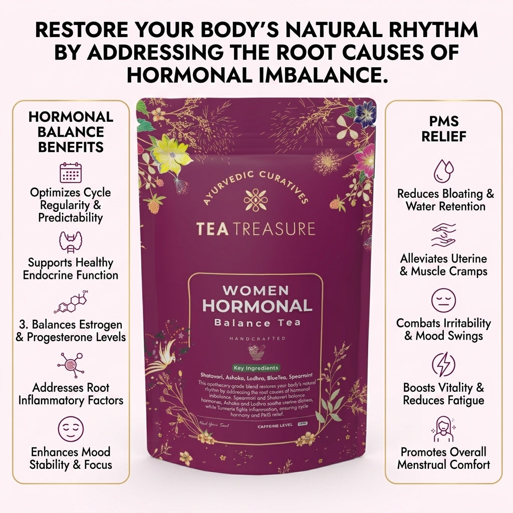 TEA TREASURE Women Hormonal Balance Herbal Tea, Caffeine-Free Handcrafted Ayurvedic Blend with Shatavari and Spearmint, Natural Wellness Infusion, 100 Gram