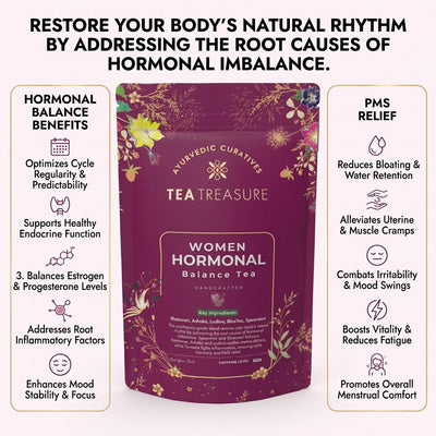 TEA TREASURE Women Hormonal Balance Herbal Tea, Caffeine-Free Handcrafted Ayurvedic Blend with Shatavari and Spearmint, Natural Wellness Infusion, 100 Gram