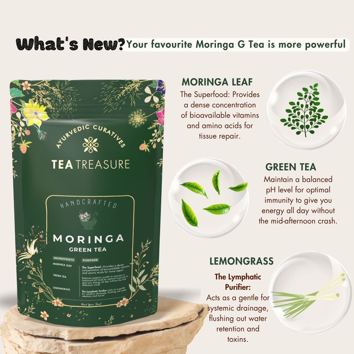 Moringa green tea loose leaf 100g by Tea Treasure, photo 2