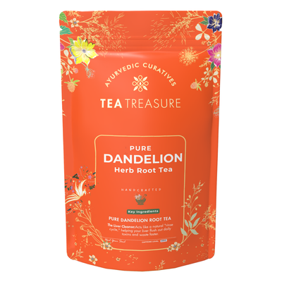 Tea Treasure Pure Dandelion Root Tea | Dandelion, Chicory, Milk Thistle, Ashwagandha & Tulsi | Supports Liver Cleanse, Detox, Digestion & Metabolism | Caffeine Free Ayurvedic Herbal Tea | 100g