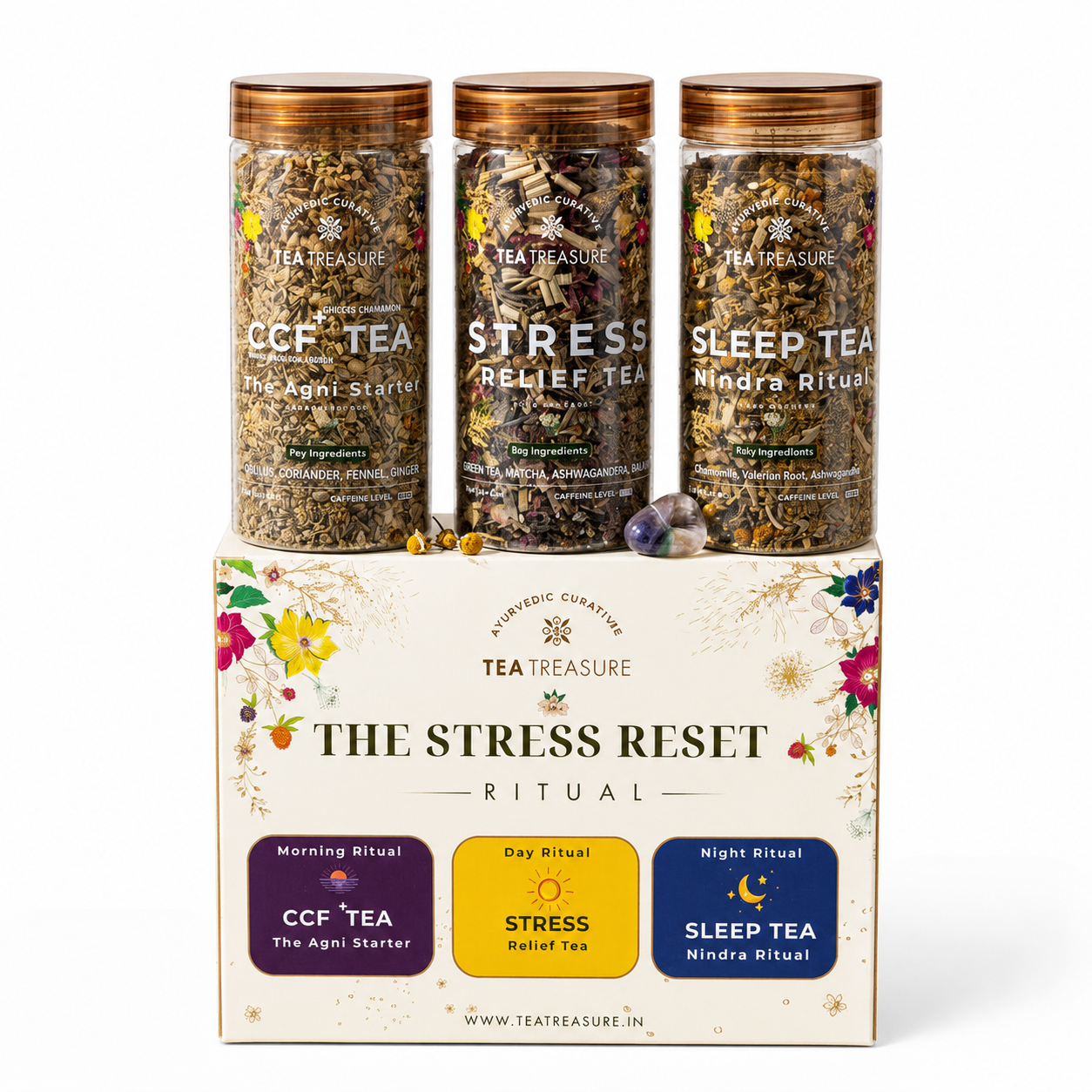 Stress Reset ritual kit, 3 tea set by Tea Treasure
