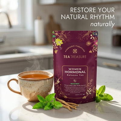 TEA TREASURE Women Hormonal Balance Herbal Tea, Caffeine-Free Handcrafted Ayurvedic Blend with Shatavari and Spearmint, Natural Wellness Infusion, 100 Gram
