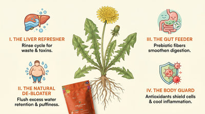 Tea Treasure Pure Dandelion Root Tea | Dandelion, Chicory, Milk Thistle, Ashwagandha & Tulsi | Supports Liver Cleanse, Detox, Digestion & Metabolism | Caffeine Free Ayurvedic Herbal Tea | 100g