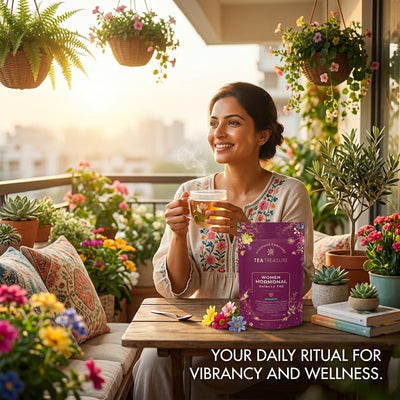 TEA TREASURE Women Hormonal Balance Herbal Tea, Caffeine-Free Handcrafted Ayurvedic Blend with Shatavari and Spearmint, Natural Wellness Infusion, 100 Gram