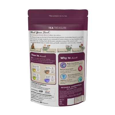 TEA TREASURE Women Hormonal Balance Herbal Tea, Caffeine-Free Handcrafted Ayurvedic Blend with Shatavari and Spearmint, Natural Wellness Infusion, 100 Gram